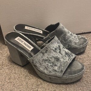 Steve Madden Charcoal/Silver Velvet Mules